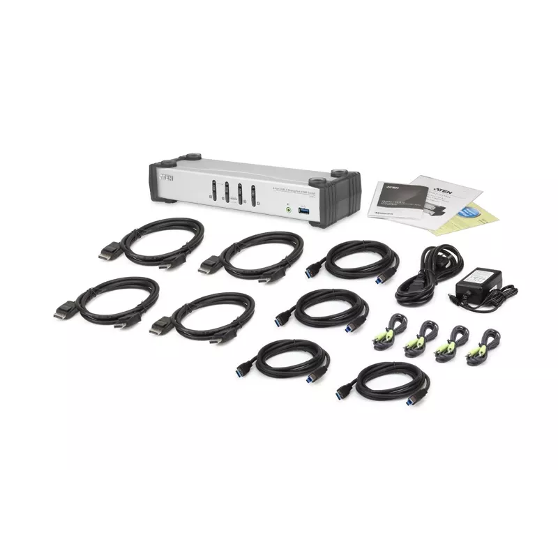 ATEN Switch KVMP™ DisplayPort 1.1 USB 3.1 Gen 1 de 4 portas com altifalante (cabo KVM incluído)