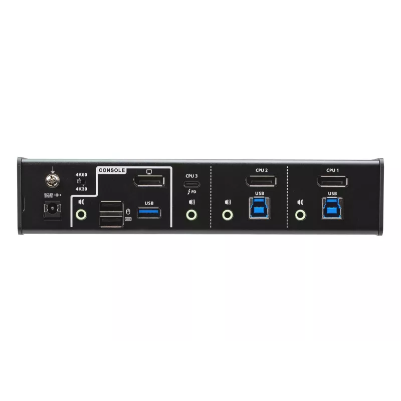 ATEN Switch KVMP™ Híbrido DisplayPort USB-C de 3 portas, 4096 x 2160 píxeis, 4K Ultra HD, 5,78 W, Preto