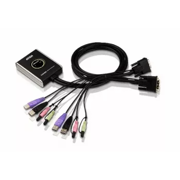 ATEN Switch KVM DVI USB de 2 portas com áudio, 1920 x 1200 píxeis, WUXGA, 1,9 W, Preto