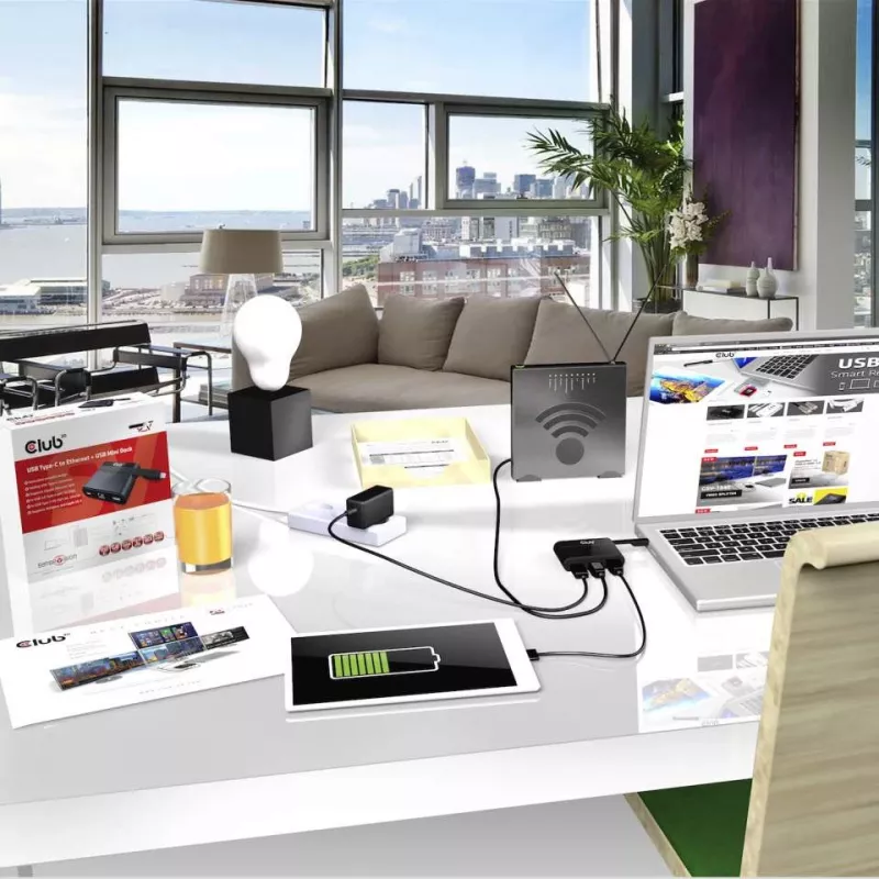 CLUB3D Mini-dock USB Type-C para Ethernet + USB 3.0 + carregamento USB Type-C