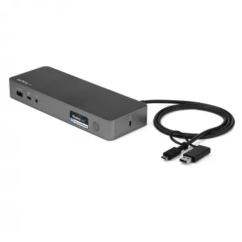 StarTech.com docking station universal para portátil, dock híbrido USB-C & USB-A, dual 4K DP & HDMI, 60W PD, Mac / Windows / Chrome OS, hub 4x USB 5Gbps, GbE