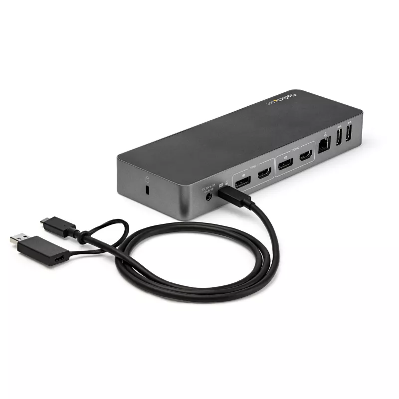 StarTech.com docking station universal para portátil, dock híbrido USB-C & USB-A, dual 4K DP & HDMI, 60W PD, Mac / Windows / Chrome OS, hub 4x USB 5Gbps, GbE