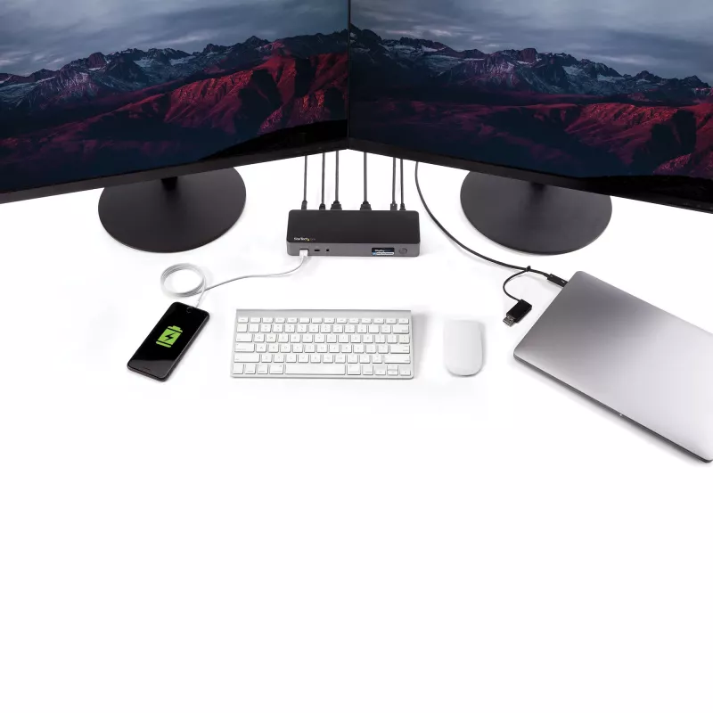 StarTech.com docking station universal para portátil, dock híbrido USB-C & USB-A, dual 4K DP & HDMI, 60W PD, Mac / Windows / Chrome OS, hub 4x USB 5Gbps, GbE
