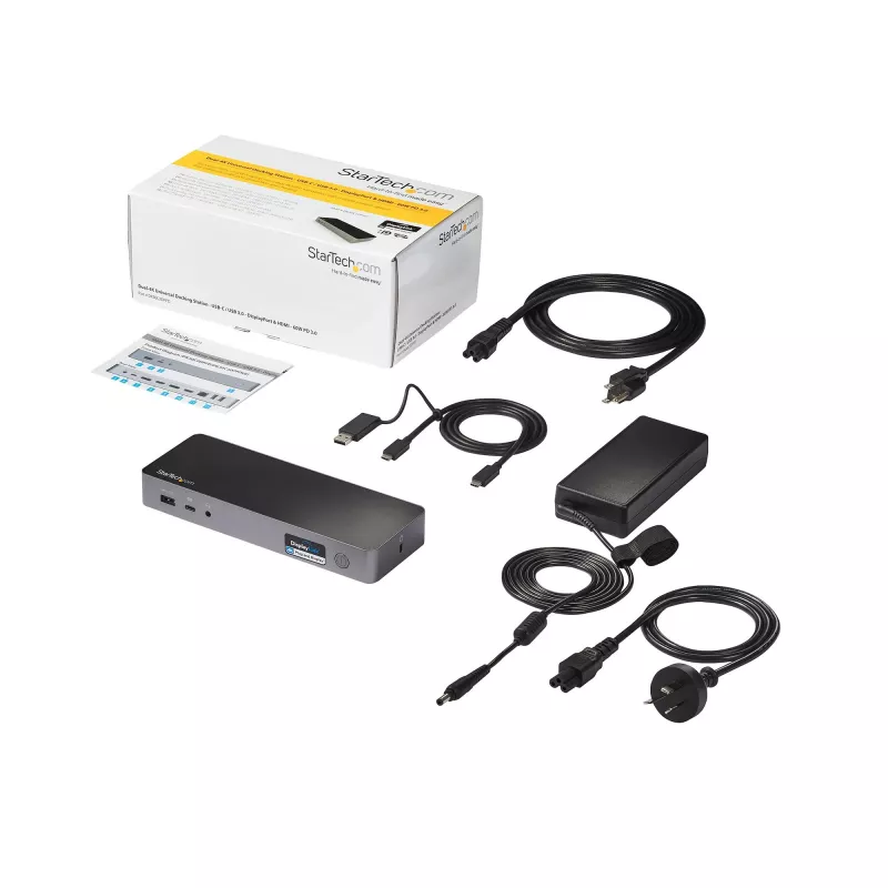 StarTech.com docking station universal para portátil, dock híbrido USB-C & USB-A, dual 4K DP & HDMI, 60W PD, Mac / Windows / Chrome OS, hub 4x USB 5Gbps, GbE
