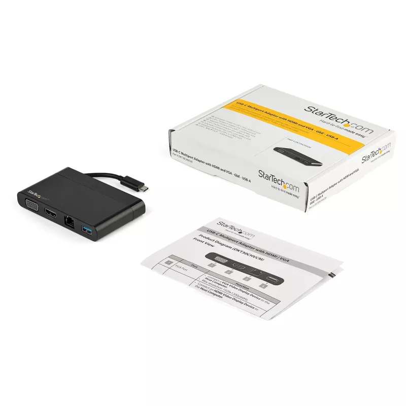 StarTech.com adaptador multiporta USB-C com HDMI, VGA, Gigabit Ethernet & USB 3.0 – mini dock hub USB-C para HDMI 4K ou ecrã VGA 1080p – docking station de viagem USB Type-C para portáteis USB-C