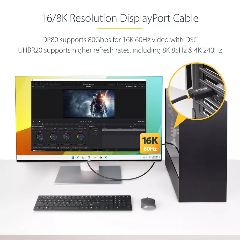 Cabo DisplayPort 2.1 StarTech.com 1m, cabo DisplayPort DP80 certificado VESA com UHBR20/HDR/DSC 1.2a/HDCP 2.2, 16K/8K 60Hz, 4K 240Hz, 80 Gbit/s, cabo DP 2.1, cabo de monitor UHD, M/M