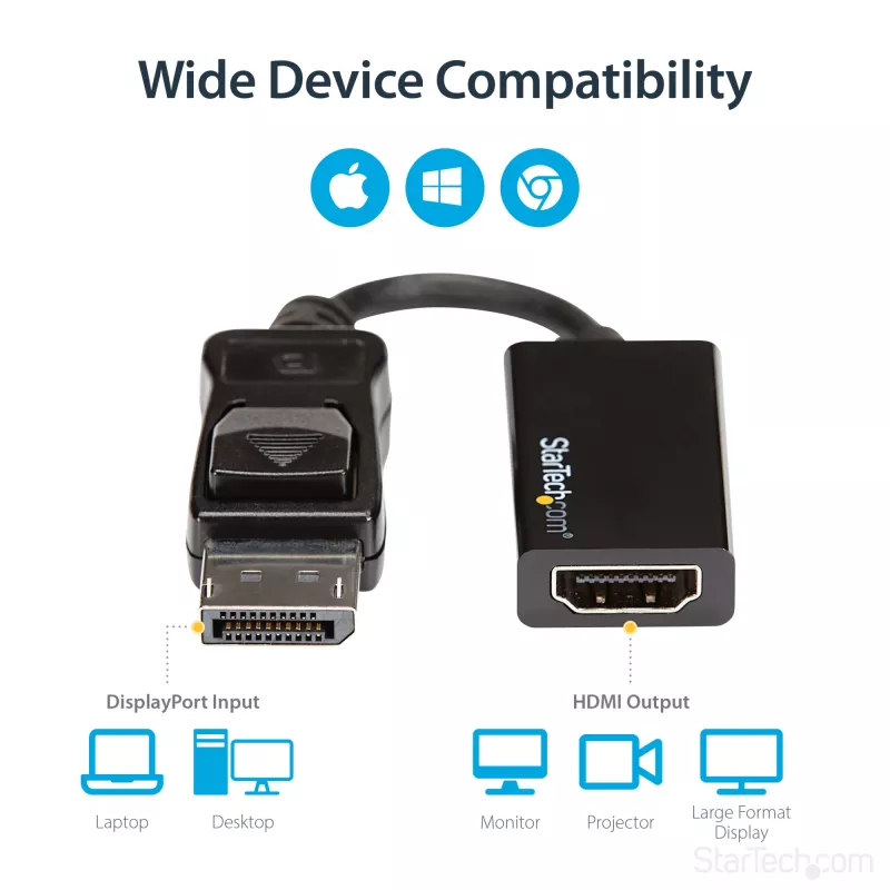 StarTech.com DP2HD4K60S adaptador de DisplayPort para HDMI, 4K 60Hz, 0,215 m, macho/fêmea