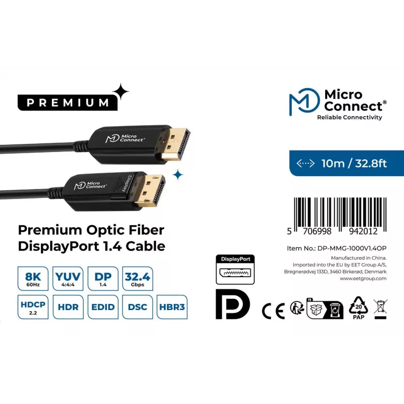 Cabo DisplayPort Microconnect DP-MMG-1000V1.4OP 10 m preto