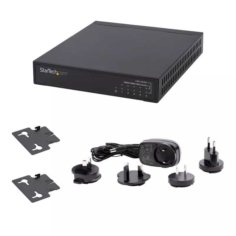 StarTech.com Switch 2.5G não gerido – Switch Gigabit de 5 portas – Switch Ethernet 2.5GBASE-T não gerido – Splitter Ethernet – Montagem em calha DIN ou parede – Multi-Gigabit – Auto-MDIX – 9K Jumbo