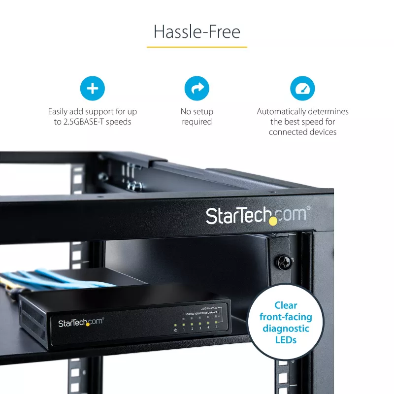 StarTech.com Switch 2.5G não gerido – Switch Gigabit de 5 portas – Switch Ethernet 2.5GBASE-T não gerido – Splitter Ethernet – Montagem em calha DIN ou parede – Multi-Gigabit – Auto-MDIX – 9K Jumbo
