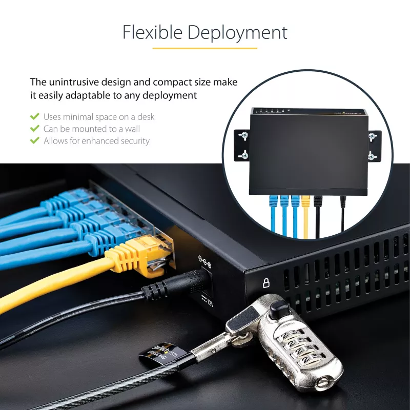StarTech.com Switch 2.5G não gerido – Switch Gigabit de 5 portas – Switch Ethernet 2.5GBASE-T não gerido – Splitter Ethernet – Montagem em calha DIN ou parede – Multi-Gigabit – Auto-MDIX – 9K Jumbo