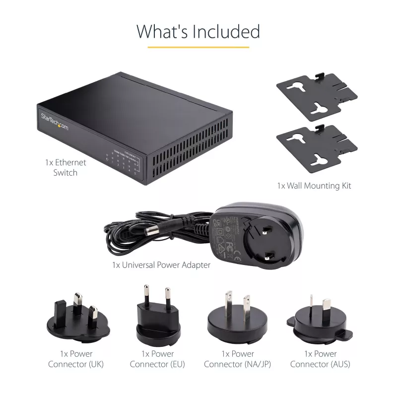 StarTech.com Switch 2.5G não gerido – Switch Gigabit de 5 portas – Switch Ethernet 2.5GBASE-T não gerido – Splitter Ethernet – Montagem em calha DIN ou parede – Multi-Gigabit – Auto-MDIX – 9K Jumbo