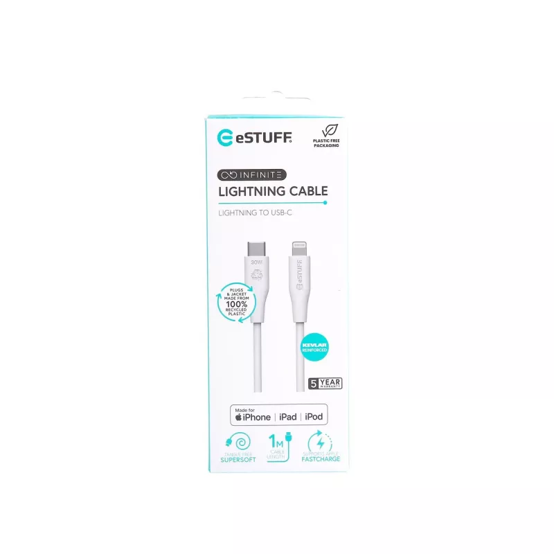 Cabo Lightning eSTUFF ES602170 1m USB C 2.4A 5V Certificado GRS