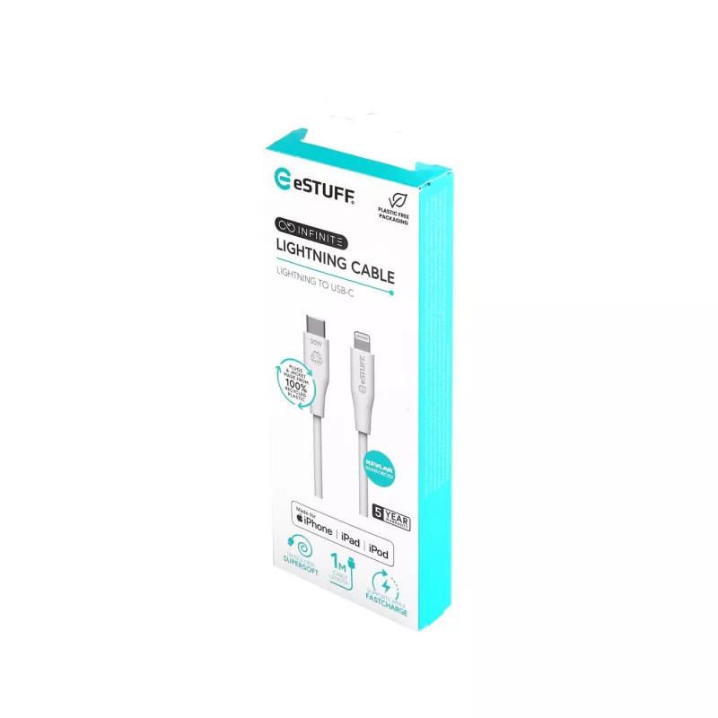 Cabo Lightning eSTUFF ES602170 1m USB C 2.4A 5V Certificado GRS