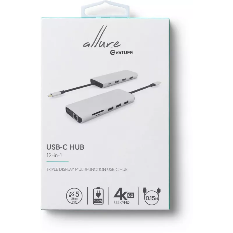 Hub de interfaces eSTUFF ES623009 USB 3.2 Gen 1 (3.1 Gen 1) Type-C 5000 Mbit/s cinzento