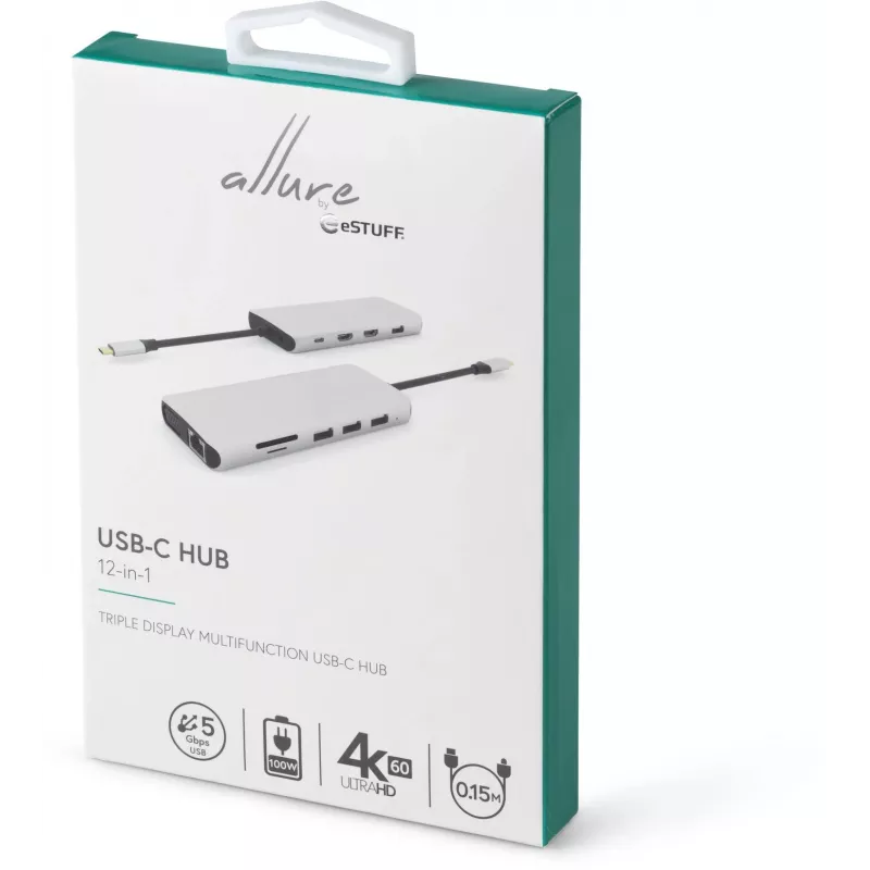 Hub de interfaces eSTUFF ES623009 USB 3.2 Gen 1 (3.1 Gen 1) Type-C 5000 Mbit/s cinzento