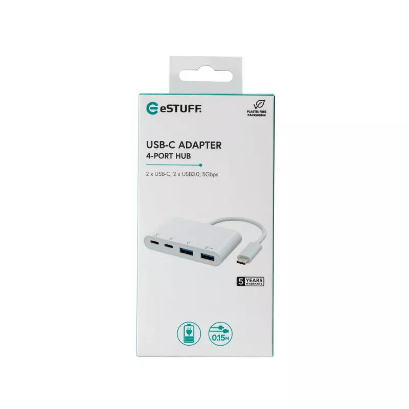Hub USB eSTUFF USB-C para 2 x USB 3.0 e 2 x USB-C 3.1 10000 Mbit/s branco