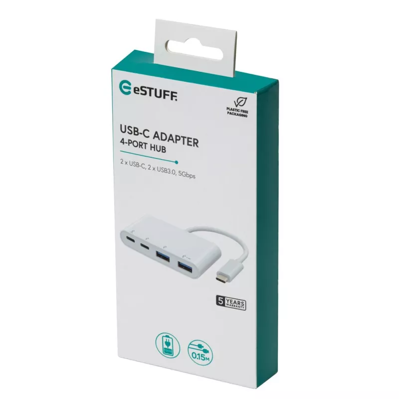 Hub USB eSTUFF USB-C para 2 x USB 3.0 e 2 x USB-C 3.1 10000 Mbit/s branco