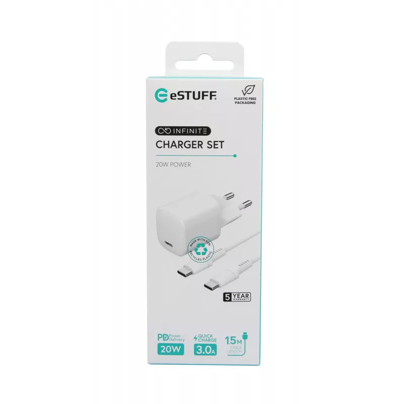 Carregador de dispositivos móveis eSTUFF ES637500 12V USB Type-C 1,5 m branco