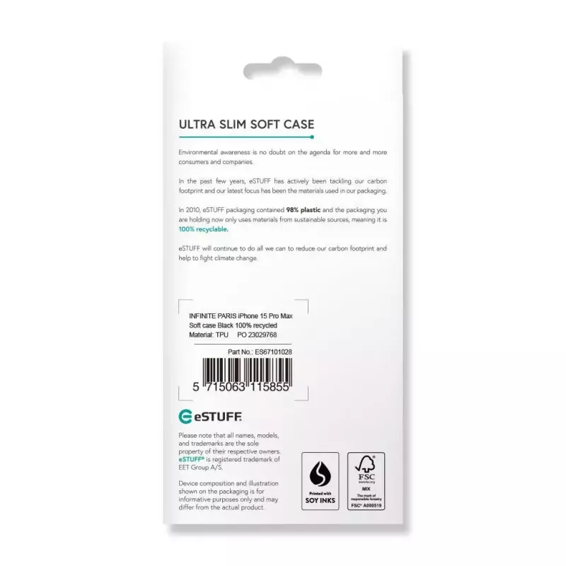 Capa para telemóvel eSTUFF ES67101028 17 cm (6,7 polegadas) capa preta