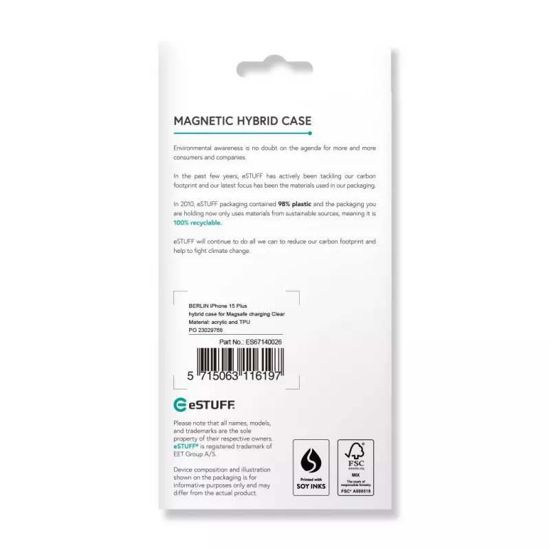 Capa para telemóvel eSTUFF ES67140026 17 cm (6,7 polegadas) capa transparente