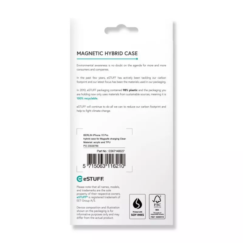 Capa para telemóvel eSTUFF ES67140027 15,5 cm (6,1 polegadas) capa transparente