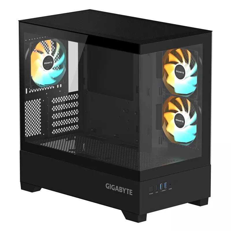 Caixa de PC GIGABYTE C201 PANORAMIC – Mid Tower, m-ATX, suporte para radiador de 360 mm, 3 ventoinhas pré-instaladas, USB 3.0, suporte para RGB Fusion