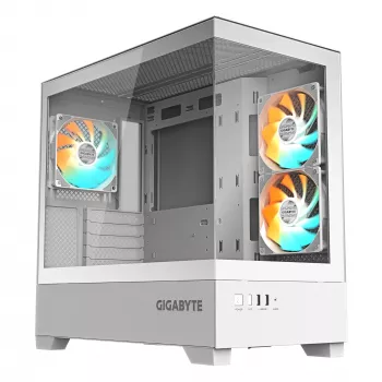 Caixa de PC GIGABYTE C201 PANORAMIC ICE – Mid Tower, m-ATX, suporte para radiador de 360 mm, 3 ventoinhas pré-instaladas, USB 3.0, suporte para RGB Fusion