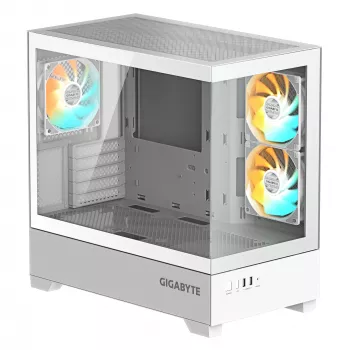 Caixa de PC GIGABYTE C201 PANORAMIC ICE – Mid Tower, m-ATX, suporte para radiador de 360 mm, 3 ventoinhas pré-instaladas, USB 3.0, suporte para RGB Fusion