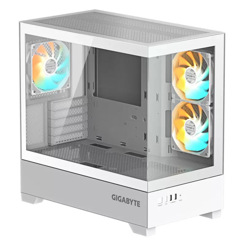 Caixa de PC GIGABYTE C201 PANORAMIC ICE – Mid Tower, m-ATX, suporte para radiador de 360 mm, 3 ventoinhas pré-instaladas, USB 3.0, suporte para RGB Fusion
