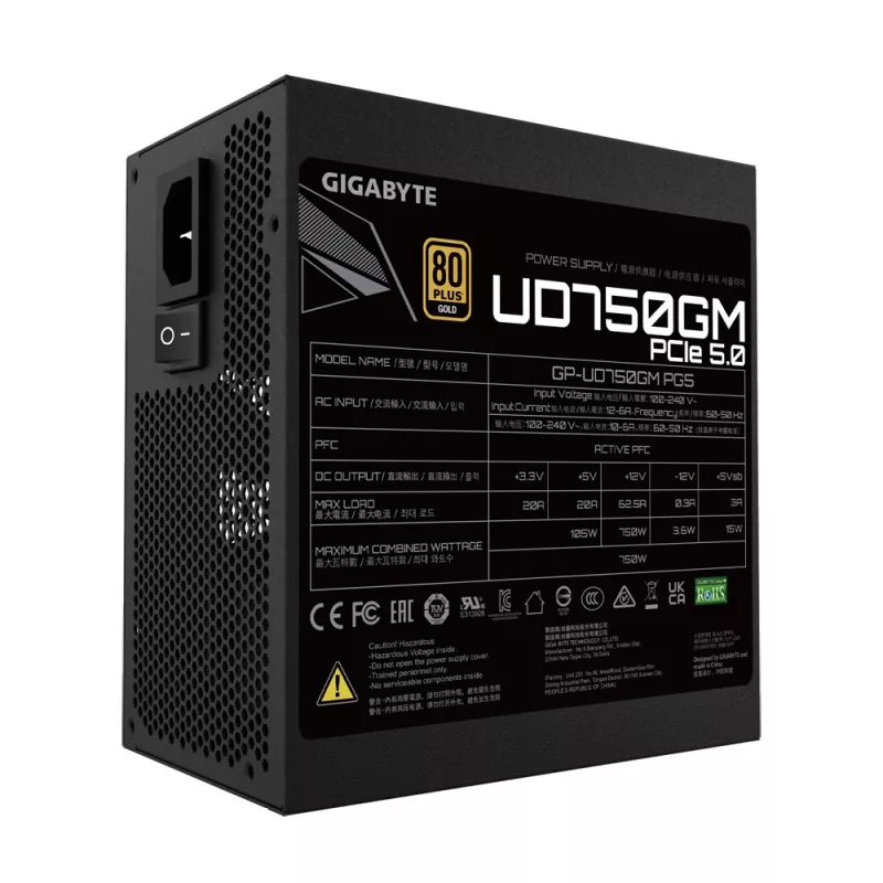Fonte de alimentação GIGABYTE UD750GM PG5 750 W 20+4 Pin ATX ATX preto