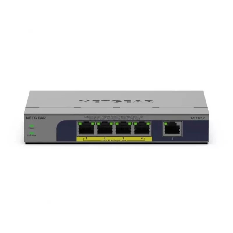 Switch PoE não gerido 5 portas Netgear GS105P 1Gb Ethernet com Power over Ethernet (GS105P-300EUS)