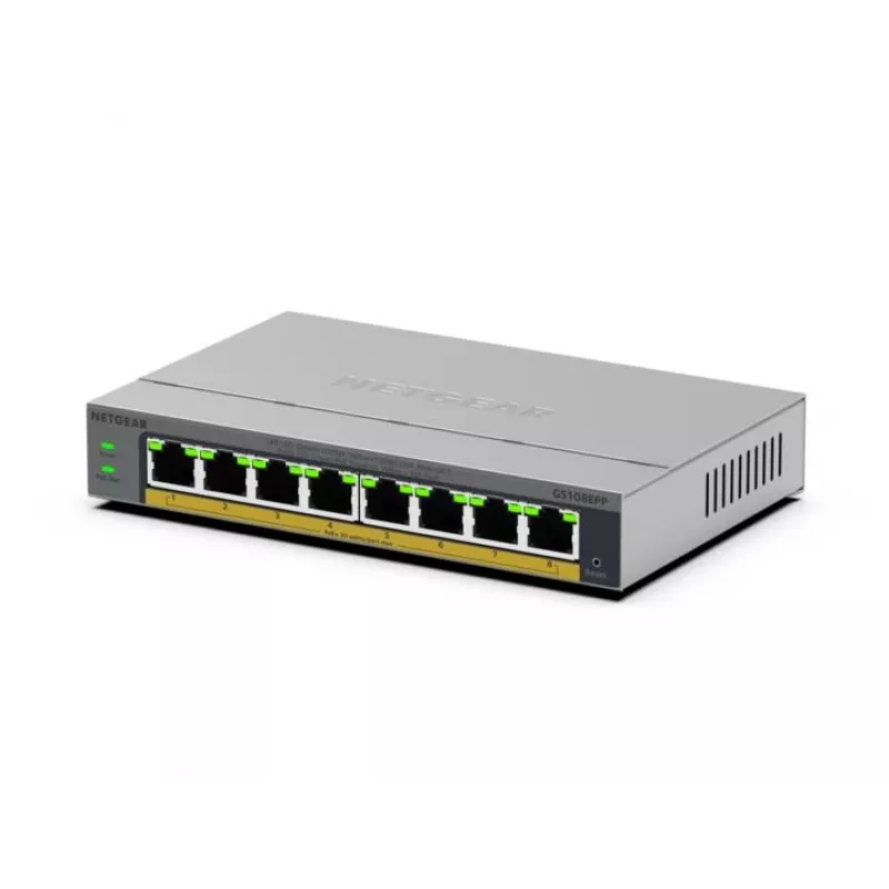 NETGEAR GS108EPP Não gerido Gigabit Ethernet (10/100/1000) Power over Ethernet (PoE) secretária/montagem na parede cinzento