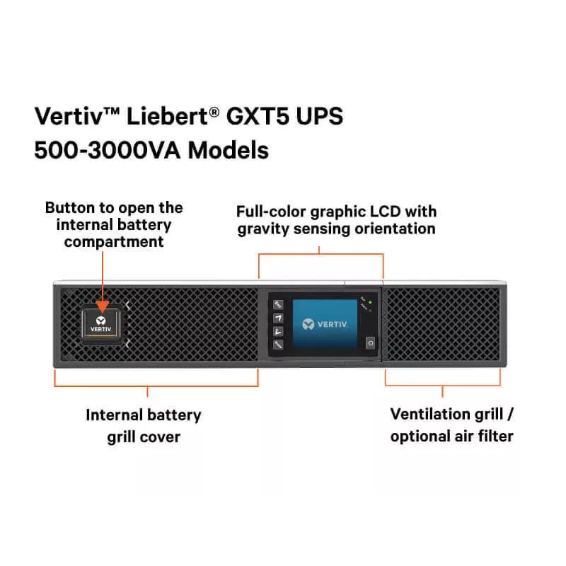 Fonte de alimentação ininterrupta (UPS) Vertiv Liebert GXT5, dupla conversão (online), 3 kVA, 3000 W, 7 saídas AC