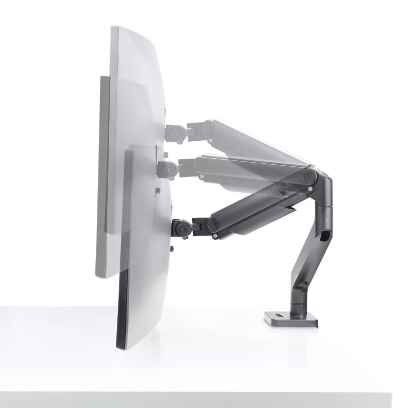 StarTech.com H1M1AG1-MONITOR-ARM suporte de secretária para monitores ultrapanorâmicos curvos de 49 polegadas, braço mecânico de mola, braço giratório, VESA, grampo em C / montagem em orifício, máx. 44 lb