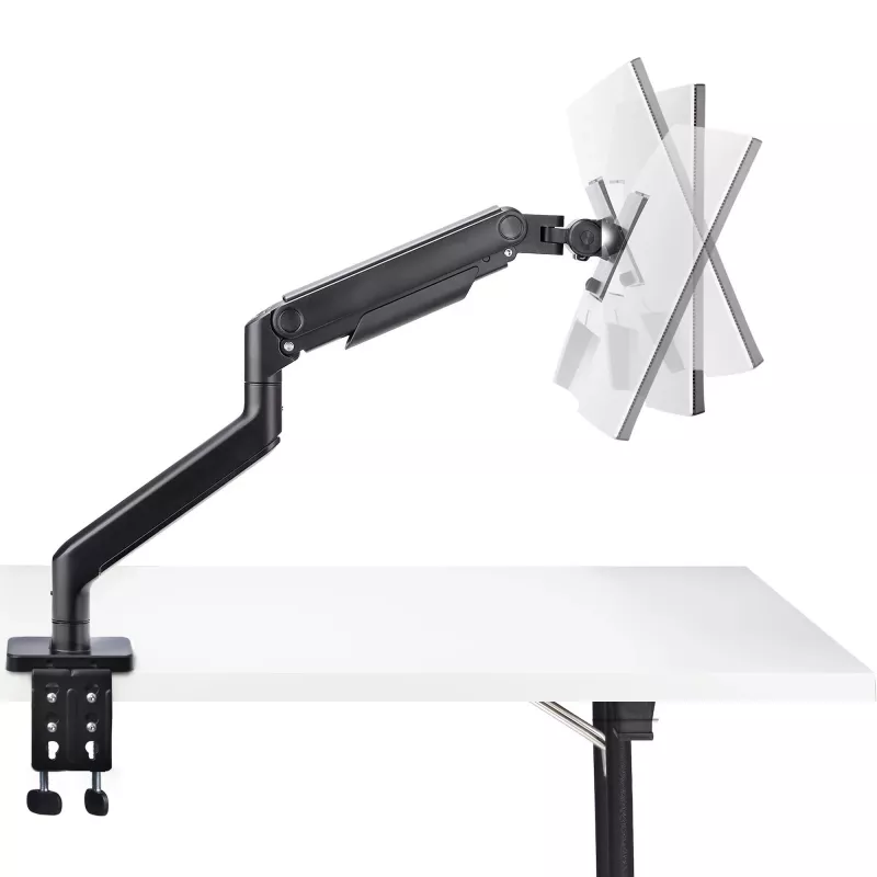 StarTech.com H1M1AG1-MONITOR-ARM suporte de secretária para monitores ultrapanorâmicos curvos de 49 polegadas, braço mecânico de mola, braço giratório, VESA, grampo em C / montagem em orifício, máx. 44 lb