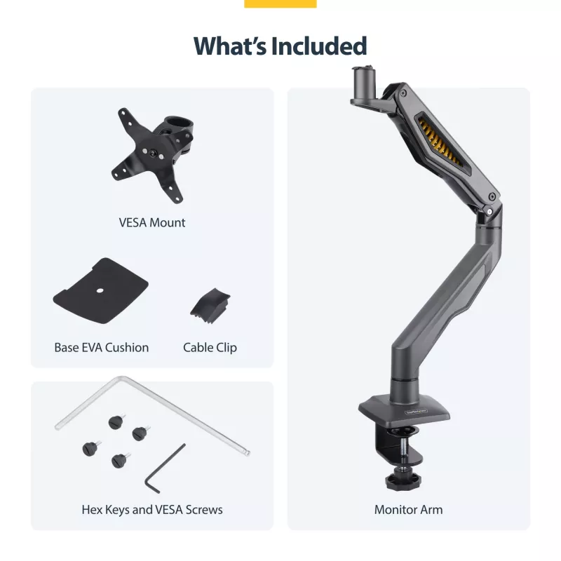 StarTech.com H1M1AG2-MONITOR-ARM suporte de secretária para monitor, para ecrãs até 32 polegadas, braço articulado, grampo em C, conforme com TAA, plástico/aço, preto
