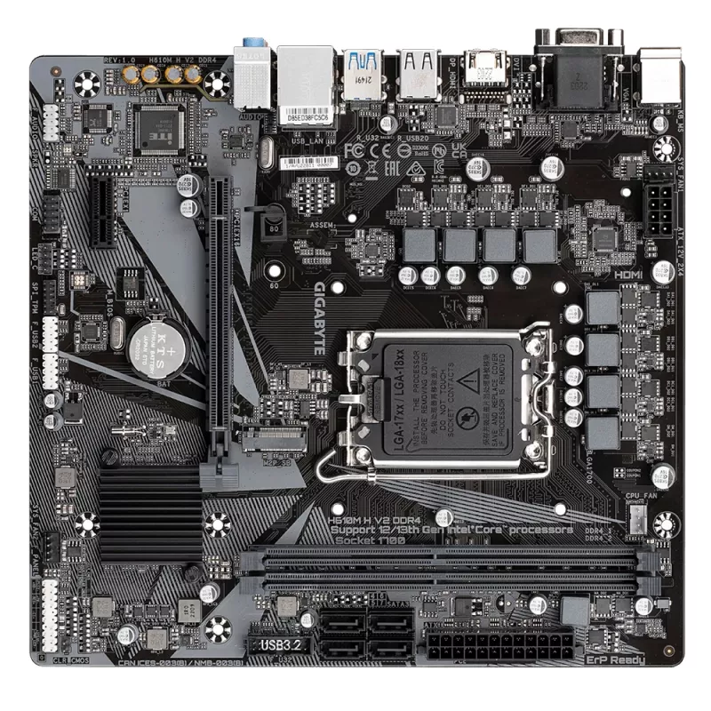 Placa-mãe GIGABYTE H610M H V2 DDR4 - Compatível com Intel Core 14.ª geração, VRM digital híbrido 6+1+1, até 3200 MHz DDR4 (OC), 1x PCIe 3.0 M.2, GbE LAN, USB 3.2 Gen 1