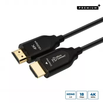 Cabo HDMI Premium Optic Microconnect 10 m, 10 m, HDMI Type-A (Standard), HDMI Type-A (Standard), 4096 x 2160 píxeis, 3D, preto