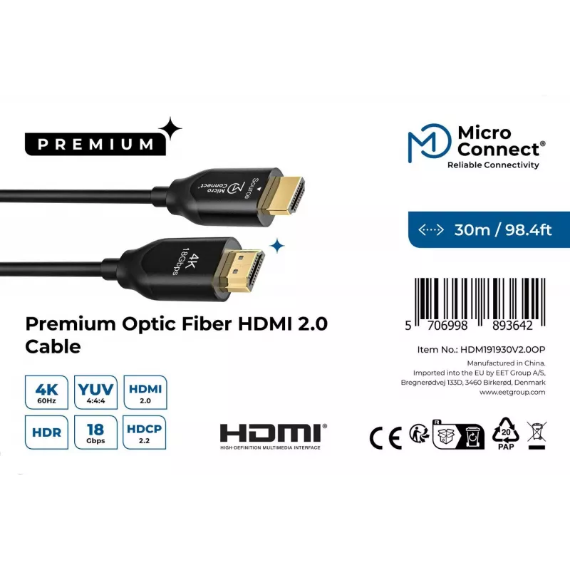 Cabo HDMI Premium Optic Microconnect 30 m