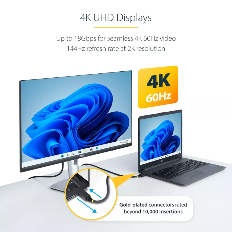 Cabo StarTech.com 10 m (32,8 ft) Active High Speed HDMI, 4K 60Hz/1440p 144Hz, HDR10/HDCP 2.2/ARC, 18Gbps, cabo UHD HDMI 2.0 para TV/monitor/ecrã, revestimento TPE
