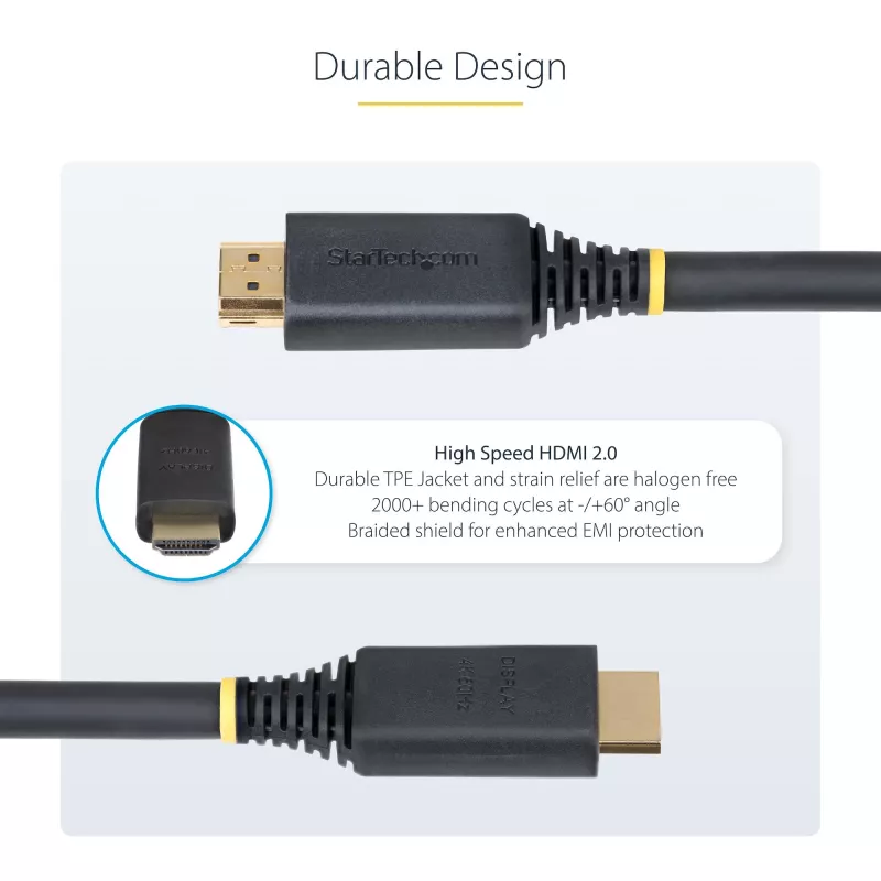 Cabo StarTech.com 10 m (32,8 ft) Active High Speed HDMI, 4K 60Hz/1440p 144Hz, HDR10/HDCP 2.2/ARC, 18Gbps, cabo UHD HDMI 2.0 para TV/monitor/ecrã, revestimento TPE