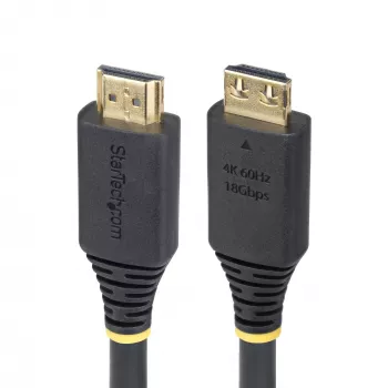 Cabo StarTech.com 15 ft (4,5 m) High Speed HDMI com fichas de aperto, 4K 60Hz/1440p 144Hz, HDR10/HDCP 2.2/ARC, 18Gbps, cabo UHD HDMI 2.0 para TV/monitor/ecrã, revestimento TPE