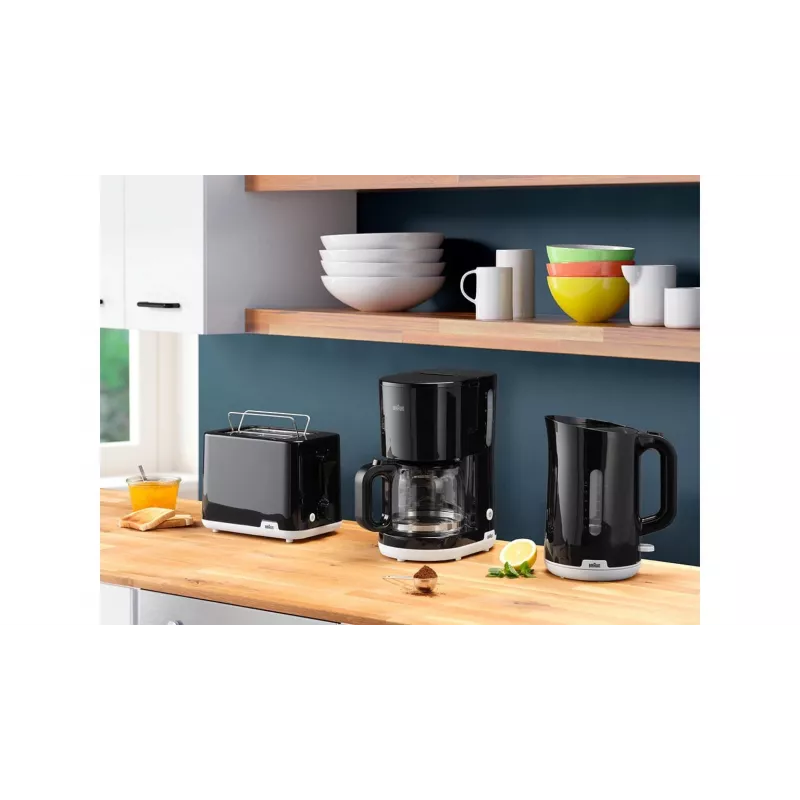 Torradeira BRAUN HT1010BK — 2 fatias, 900 W, preta, caixa de plástico, ranhura 132×35×119 mm