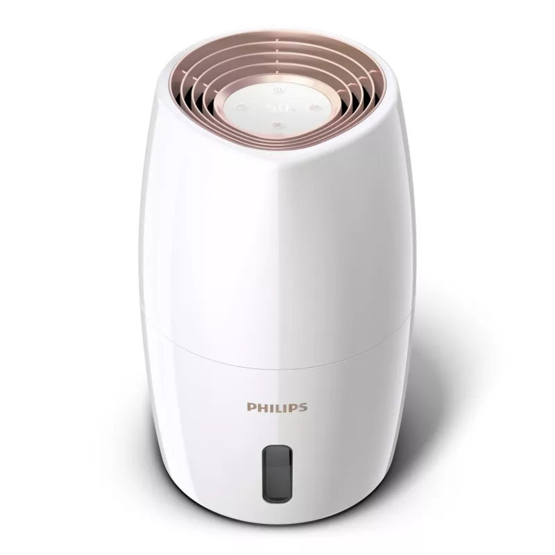 Humidificador Philips HU2716/10 – depósito de 2 L, 17 W, 220–240 V, branco/ouro rosa, compacto 220×220×350 mm