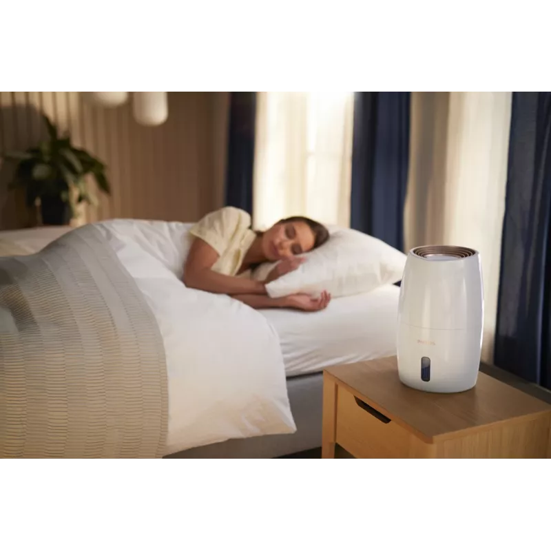 Humidificador Philips HU2716/10 – depósito de 2 L, 17 W, 220–240 V, branco/ouro rosa, compacto 220×220×350 mm