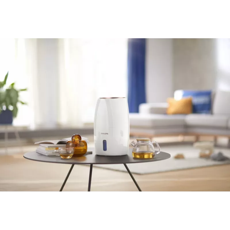 Humidificador Philips HU2716/10 – depósito de 2 L, 17 W, 220–240 V, branco/ouro rosa, compacto 220×220×350 mm