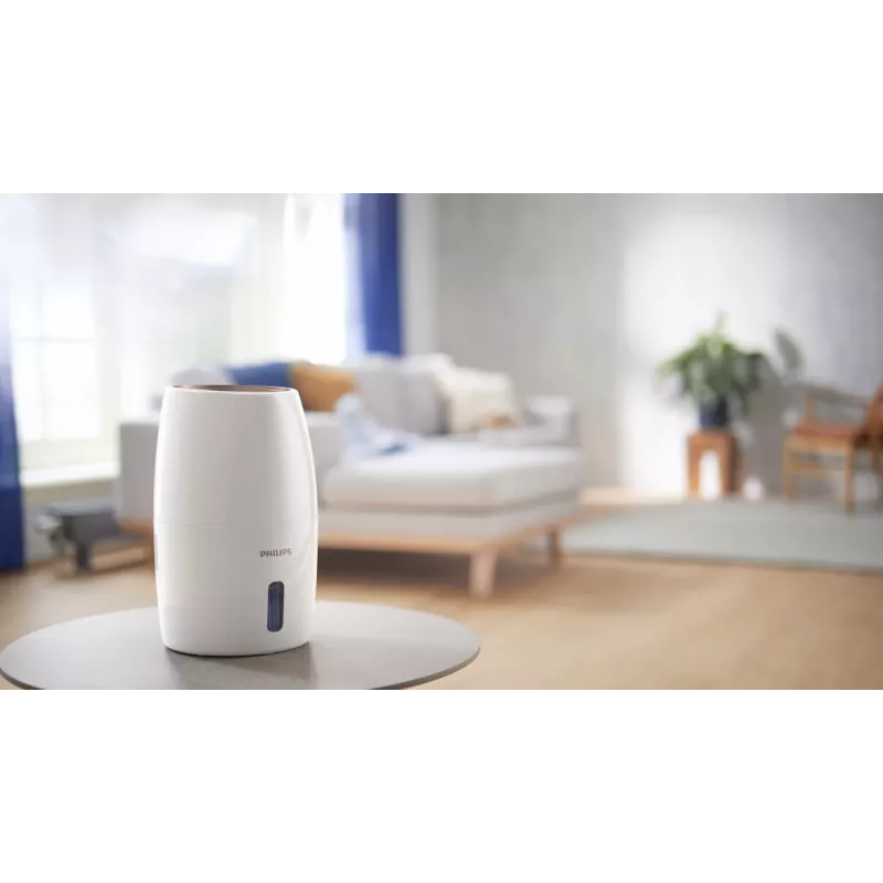 Humidificador Philips HU2716/10 – depósito de 2 L, 17 W, 220–240 V, branco/ouro rosa, compacto 220×220×350 mm