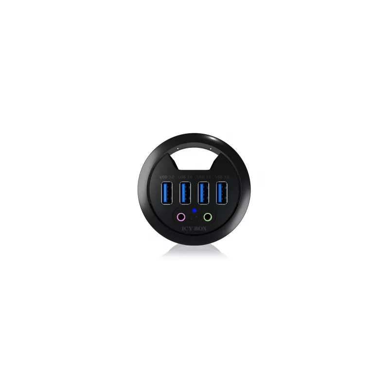 Hub de secretária ICY BOX IB-HUB1403A, 4 portas USB 3.0, com entrada/saída de áudio, preto
