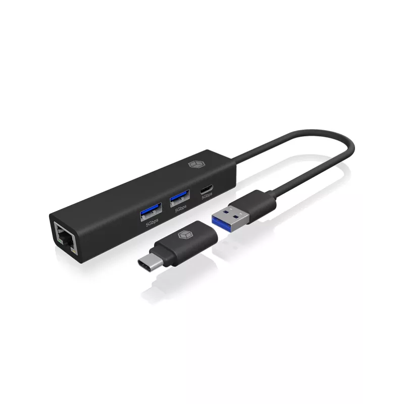 ICY BOX IB-HUB1439-LAN com fios USB 3.2 Gen 1 (3.1 Gen 1) Type-A preto